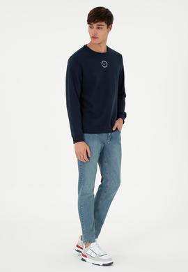 Erkek Regular Fit Bisiklet Yaka Lacivert Sweatshirt - 50293436019