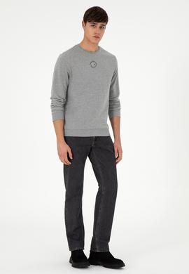 Erkek Regular Fit Bisiklet Yaka Gri Melanj Sweatshirt - 50293436051