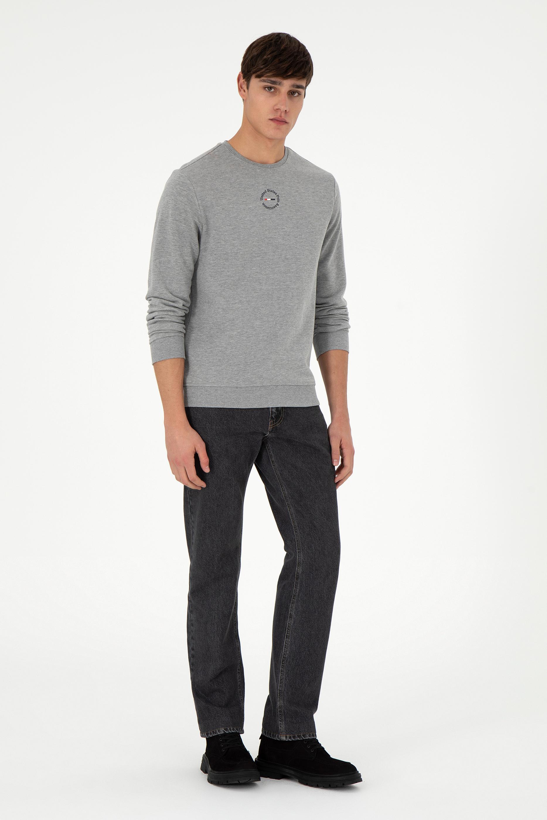 Erkek Regular Fit Bisiklet Yaka Gri Melanj Sweatshirt