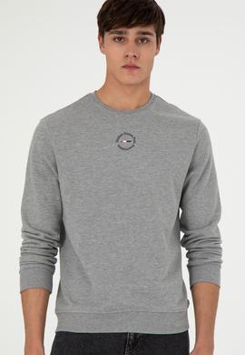 Erkek Regular Fit Bisiklet Yaka Gri Melanj Sweatshirt - 50293436051