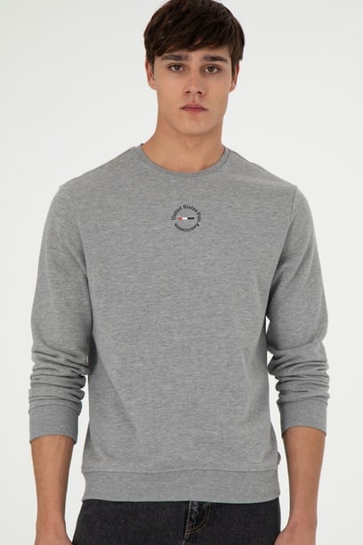 Erkek Regular Fit Bisiklet Yaka Gri Melanj Sweatshirt
