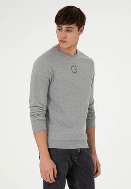 Erkek Regular Fit Bisiklet Yaka Gri Melanj Sweatshirt - 50293436051