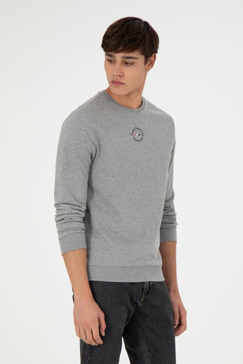 Erkek Regular Fit Bisiklet Yaka Gri Melanj Sweatshirt