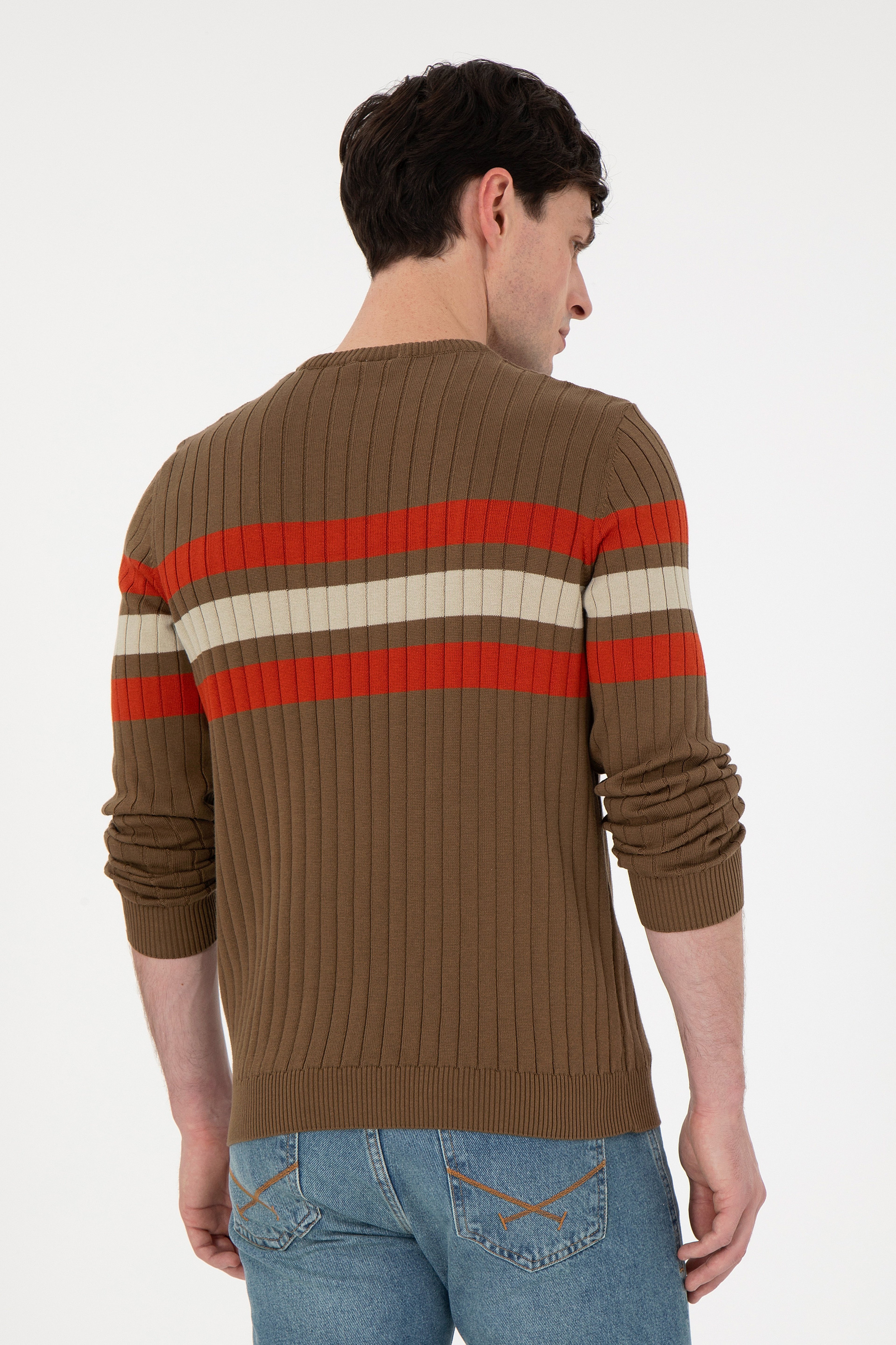 Erkek Slim Fit Bisiklet Yaka Haki Kazak - Image 5