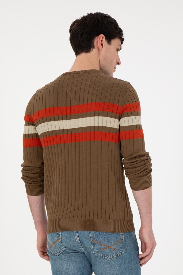 Erkek Slim Fit Bisiklet Yaka Haki Kazak - 50297046015