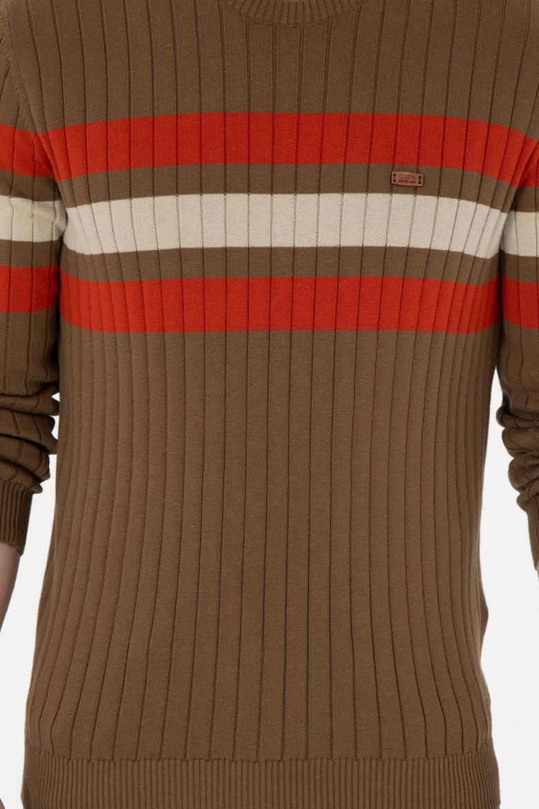 Erkek Slim Fit Bisiklet Yaka Haki Kazak - 50297046015