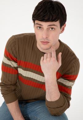 Erkek Slim Fit Bisiklet Yaka Haki Kazak - 50297046015