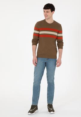 Erkek Slim Fit Bisiklet Yaka Haki Kazak - 50297046015
