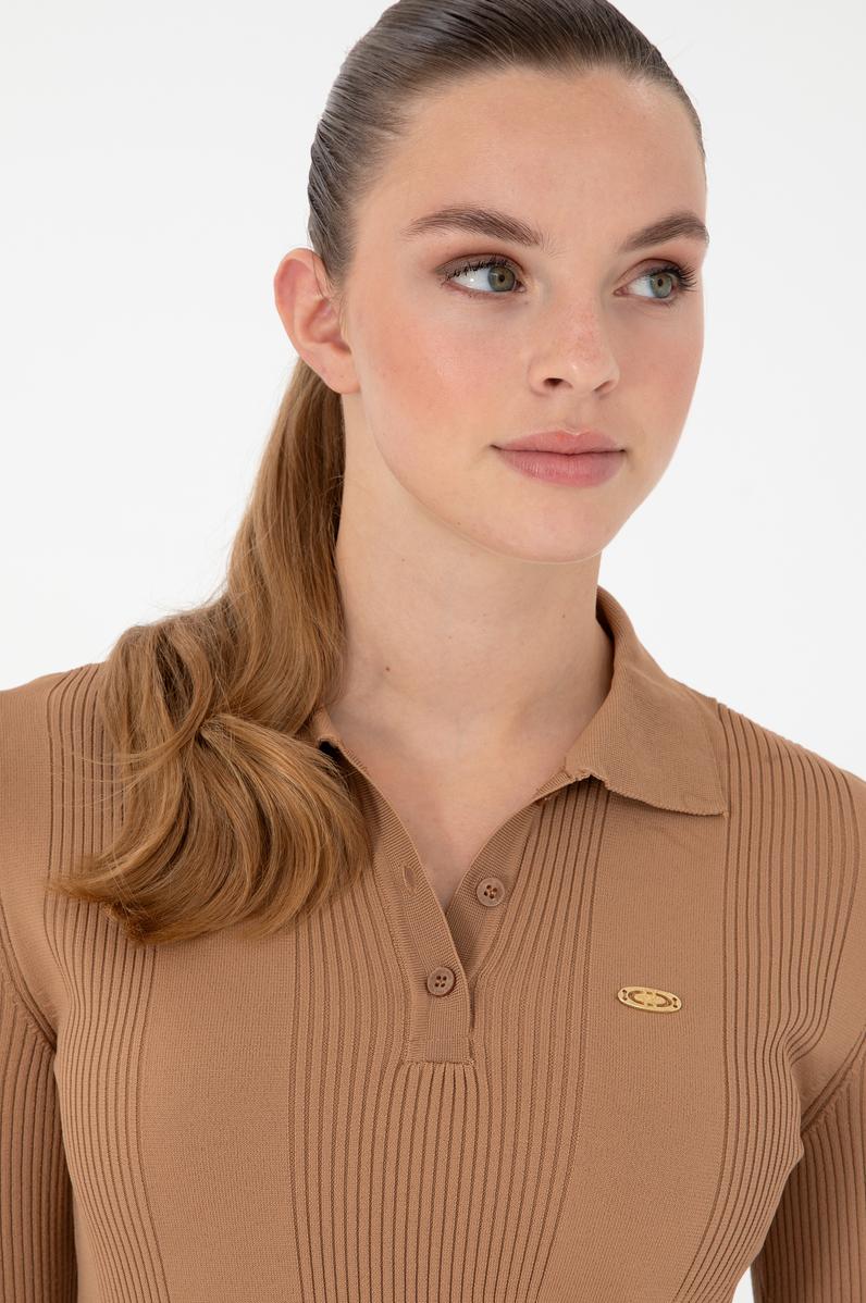 Kadın Camel Polo Yaka Kazak