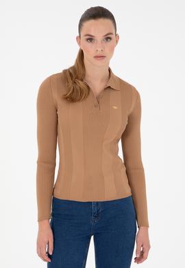 Kadın Camel Polo Yaka Kazak - 50297087049