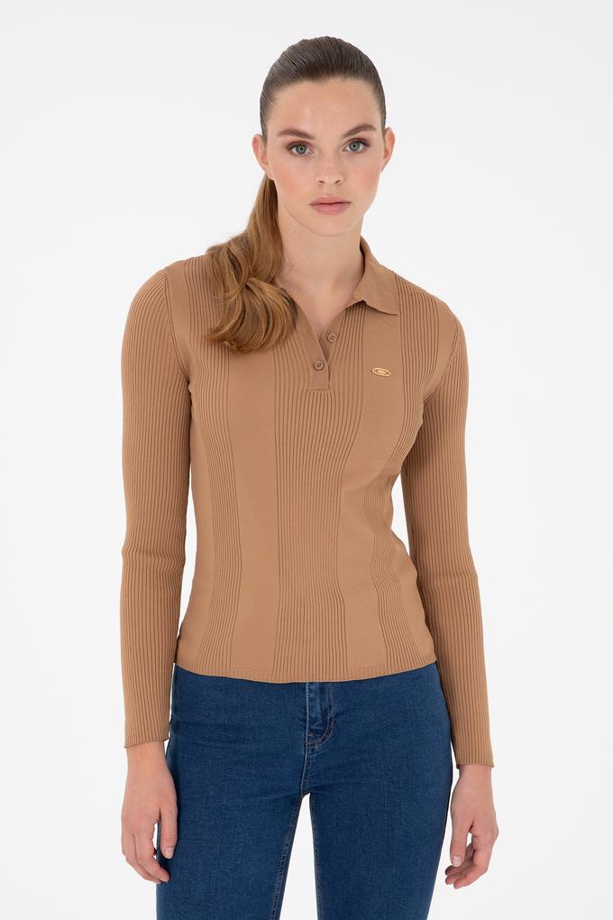 Kadın Camel Polo Yaka Kazak