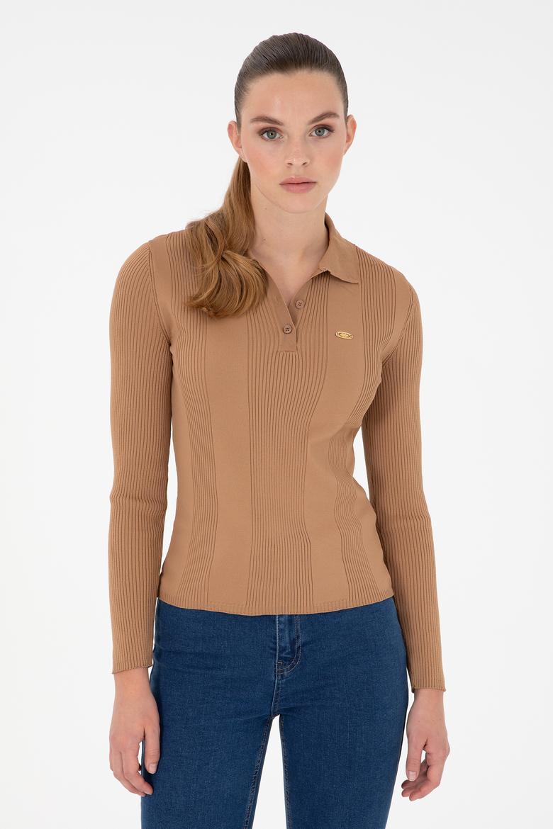 Kadın Camel Polo Yaka Kazak