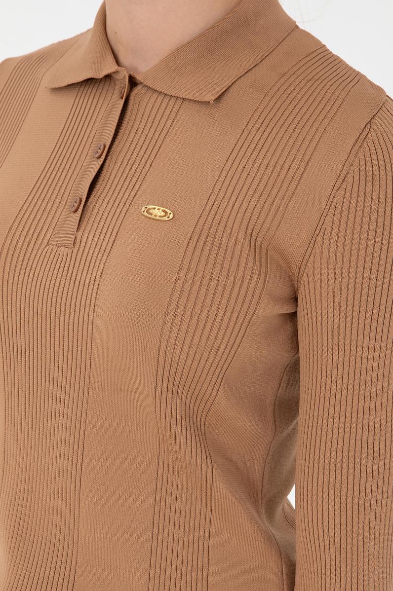Kadın Camel Polo Yaka Kazak