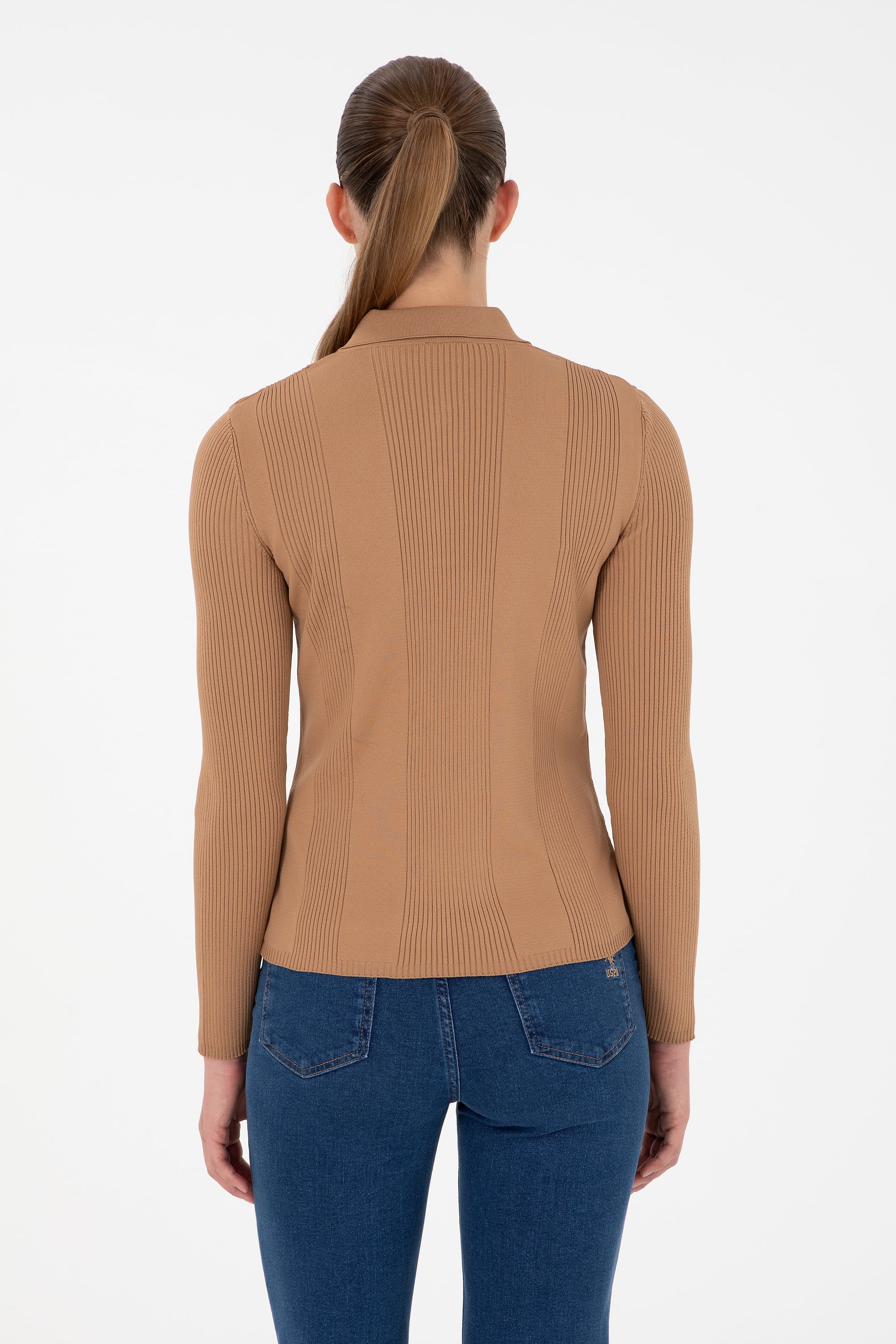 Kadın Camel Polo Yaka Kazak