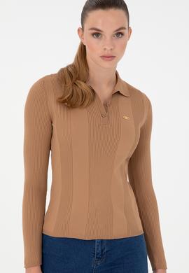 Kadın Camel Polo Yaka Kazak - 50297087049