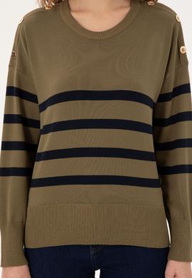 Kadın Haki Bisiklet Yaka Kazak - 50297070040