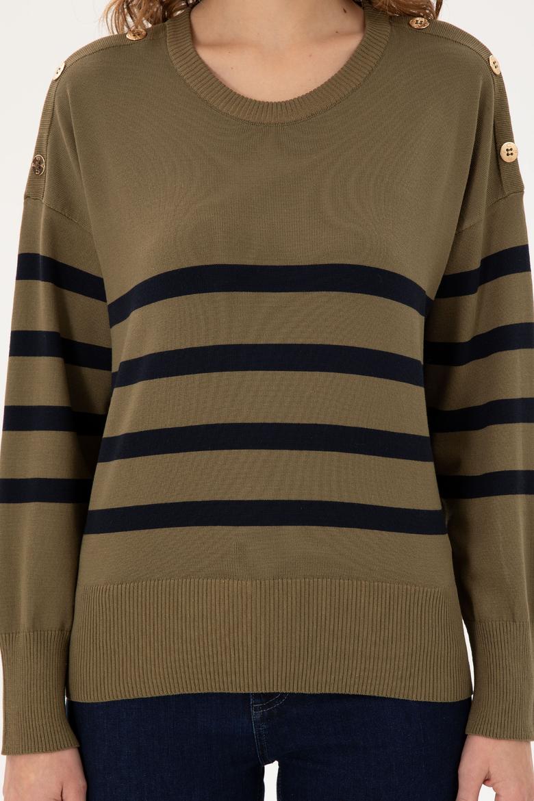 Kadın Haki Bisiklet Yaka Kazak - 50297070040