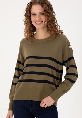 Kadın Haki Bisiklet Yaka Kazak - 50297070040