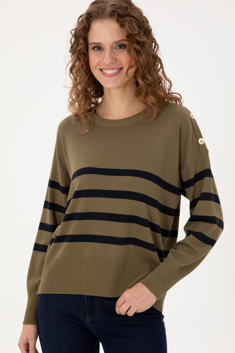 Kadın Haki Bisiklet Yaka Kazak - 50297070040