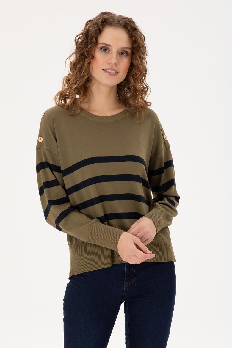 Kadın Haki Bisiklet Yaka Kazak