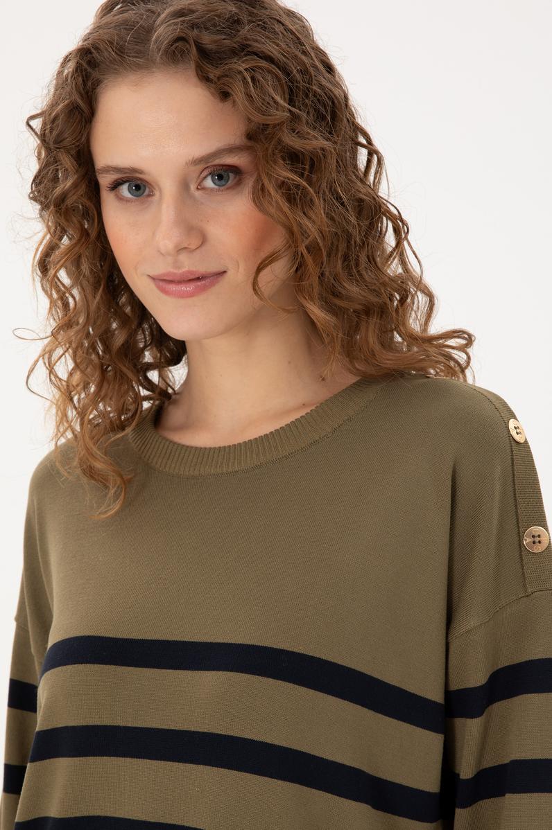 Kadın Haki Bisiklet Yaka Kazak