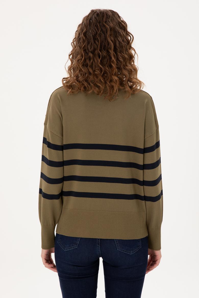 Kadın Haki Bisiklet Yaka Kazak - 50297070040