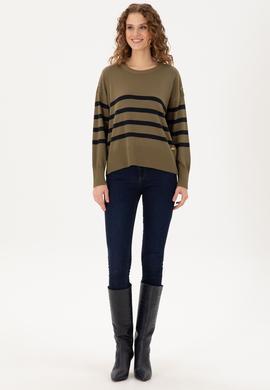 Kadın Haki Bisiklet Yaka Kazak - 50297070040