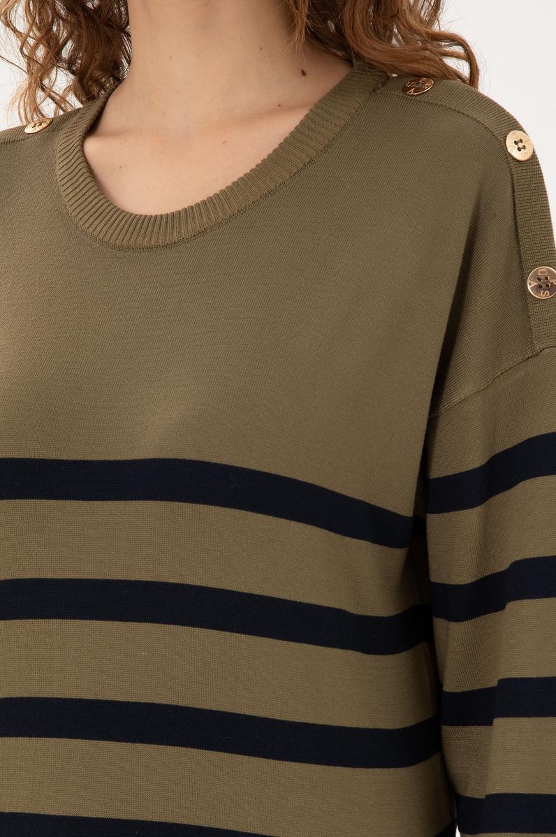 Kadın Haki Bisiklet Yaka Kazak