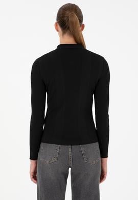 Kadın Siyah Polo Yaka Kazak - 50297087042