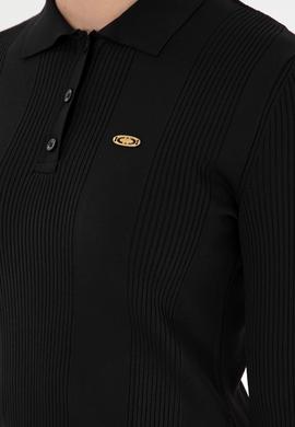 Kadın Siyah Polo Yaka Kazak - 50297087042