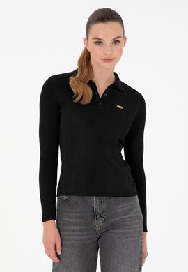 Kadın Siyah Polo Yaka Kazak - 50297087042