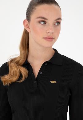 Kadın Siyah Polo Yaka Kazak - 50297087042