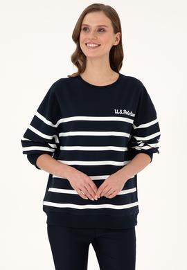 Kadın Lacivert Çizgili Bisiklet Yaka Sweatshirt - 50297279006