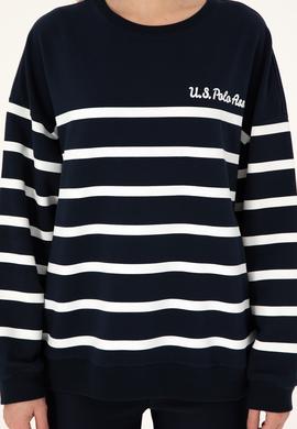 Kadın Lacivert Çizgili Bisiklet Yaka Sweatshirt - 50297279006