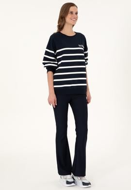 Kadın Lacivert Çizgili Bisiklet Yaka Sweatshirt - 50297279006