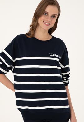 Kadın Lacivert Çizgili Bisiklet Yaka Sweatshirt - 50297279006