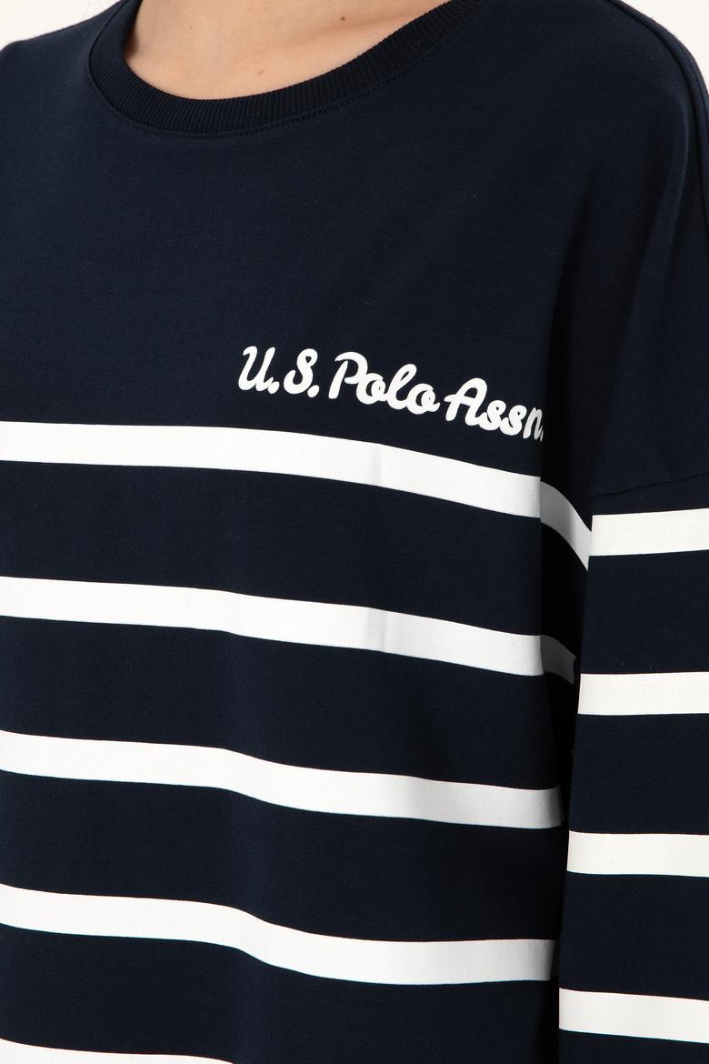 Kadın Lacivert Çizgili Bisiklet Yaka Sweatshirt - 50297279006