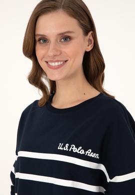 Kadın Lacivert Çizgili Bisiklet Yaka Sweatshirt - 50297279006