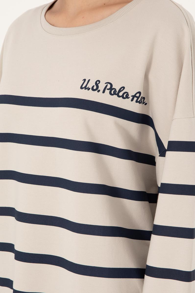 Kadın Taş Çizgili Bisiklet Yaka Sweatshirt