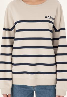 Kadın Taş Çizgili Bisiklet Yaka Sweatshirt - 50297279021