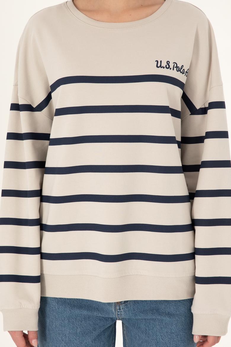 Kadın Taş Çizgili Bisiklet Yaka Sweatshirt - 50297279021