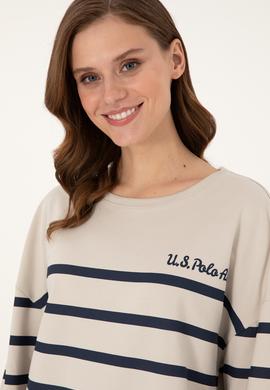 Kadın Taş Çizgili Bisiklet Yaka Sweatshirt - 50297279021