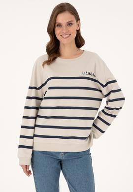 Kadın Taş Çizgili Bisiklet Yaka Sweatshirt - 50297279021
