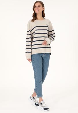 Kadın Taş Çizgili Bisiklet Yaka Sweatshirt - 50297279021