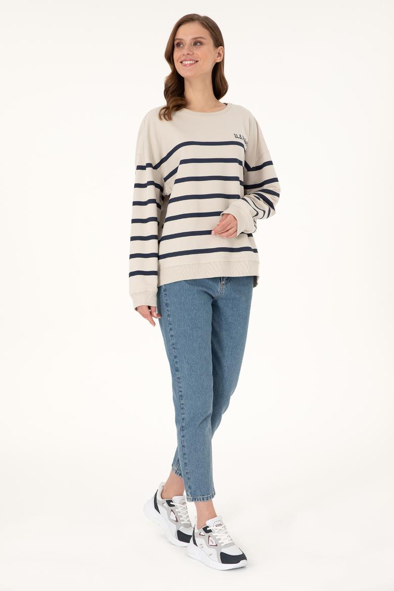 Kadın Taş Çizgili Bisiklet Yaka Sweatshirt - 50297279021