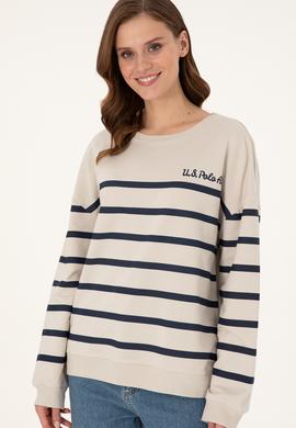 Kadın Taş Çizgili Bisiklet Yaka Sweatshirt - 50297279021