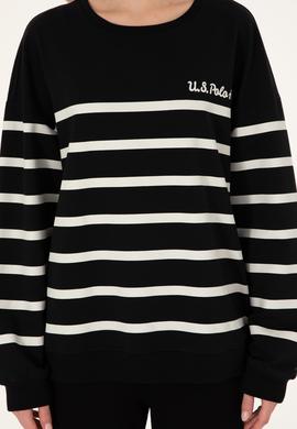 Kadın Siyah Çizgili Bisiklet Yaka Sweatshirt - 50297279013
