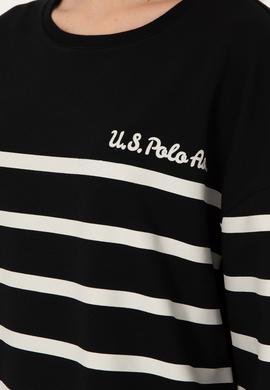 Kadın Siyah Çizgili Bisiklet Yaka Sweatshirt - 50297279013