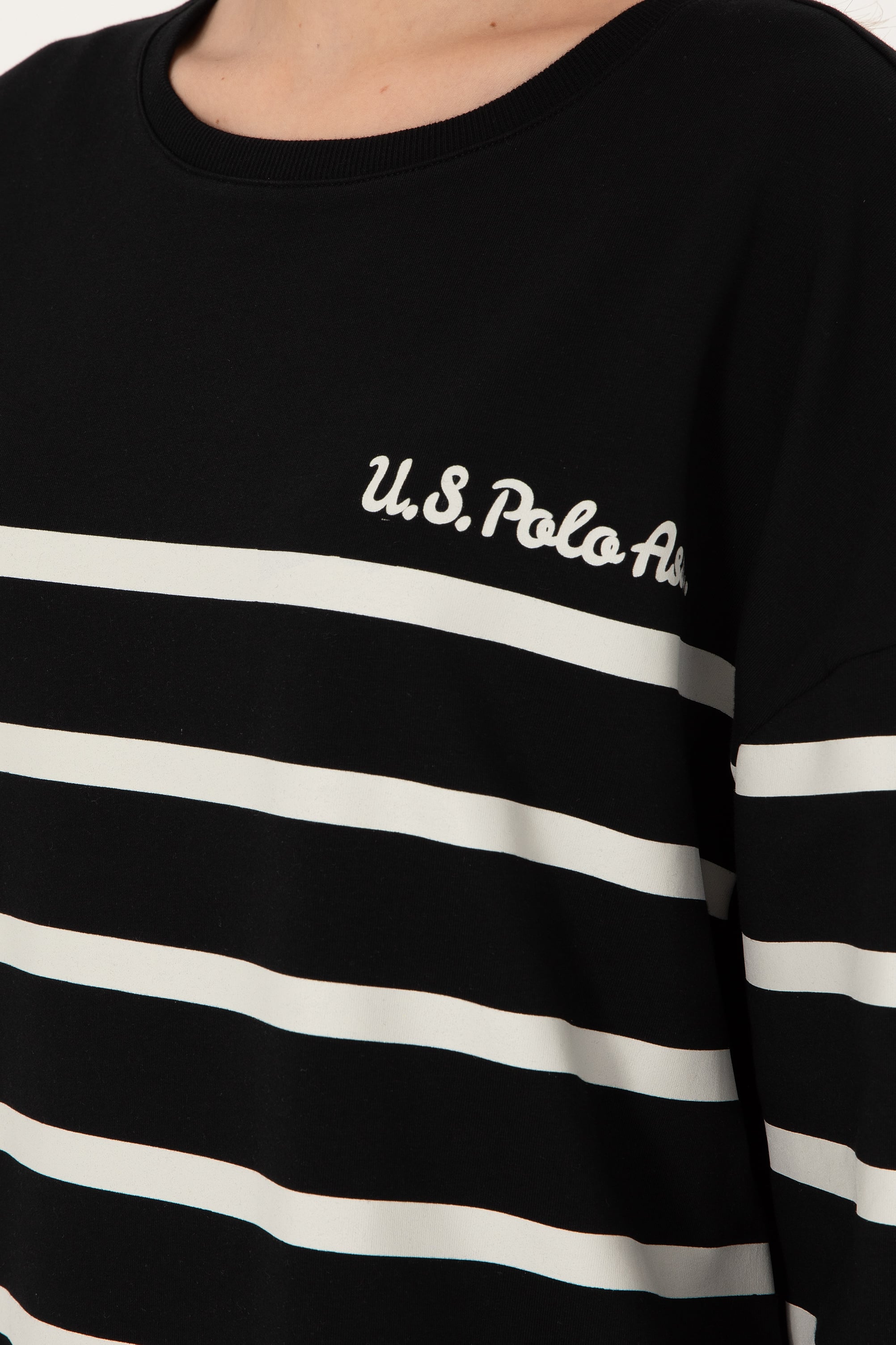 Kadın Siyah Çizgili Bisiklet Yaka Sweatshirt - Image 7