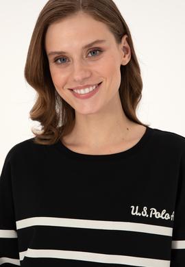 Kadın Siyah Çizgili Bisiklet Yaka Sweatshirt - 50297279013